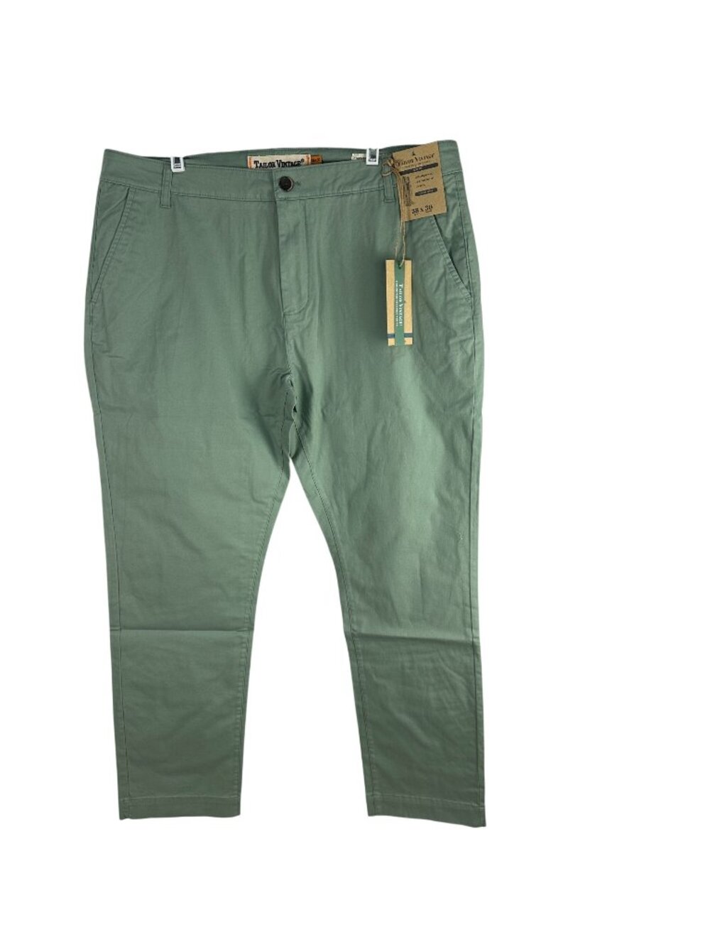 Tailor Vintage Mens Slim Fit Chino Pants 38x30 Stretch Fabric Light Green